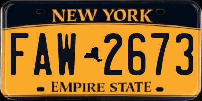 NY license plate FAW2673