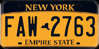 NY license plate FAW2763