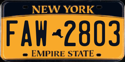 NY license plate FAW2803