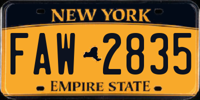 NY license plate FAW2835