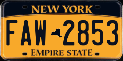 NY license plate FAW2853