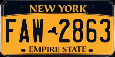 NY license plate FAW2863