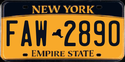 NY license plate FAW2890