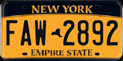 NY license plate FAW2892