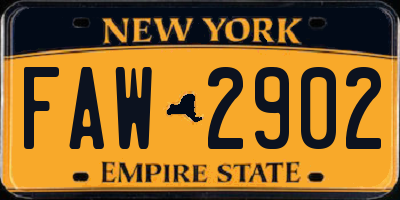 NY license plate FAW2902