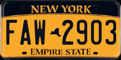 NY license plate FAW2903