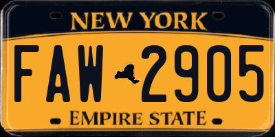 NY license plate FAW2905