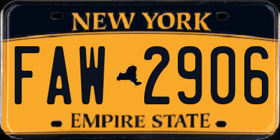 NY license plate FAW2906