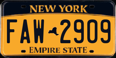 NY license plate FAW2909