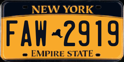NY license plate FAW2919