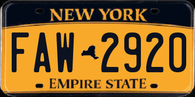 NY license plate FAW2920