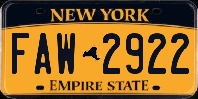 NY license plate FAW2922