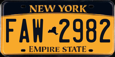 NY license plate FAW2982