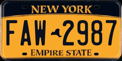 NY license plate FAW2987
