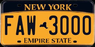 NY license plate FAW3000