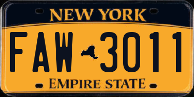 NY license plate FAW3011