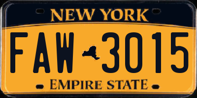 NY license plate FAW3015