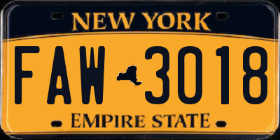 NY license plate FAW3018