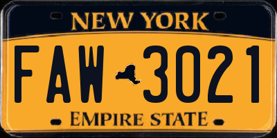 NY license plate FAW3021