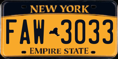 NY license plate FAW3033