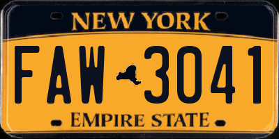 NY license plate FAW3041