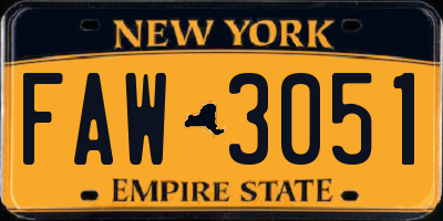 NY license plate FAW3051