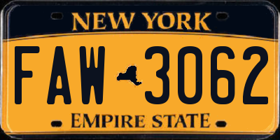 NY license plate FAW3062