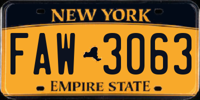 NY license plate FAW3063