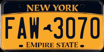 NY license plate FAW3070