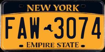 NY license plate FAW3074