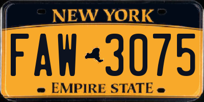 NY license plate FAW3075