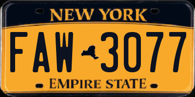 NY license plate FAW3077