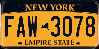 NY license plate FAW3078