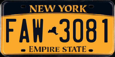 NY license plate FAW3081