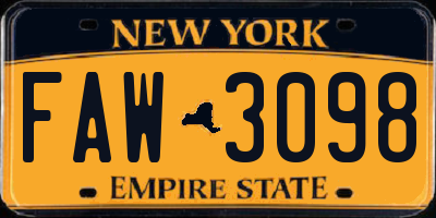 NY license plate FAW3098