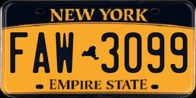 NY license plate FAW3099