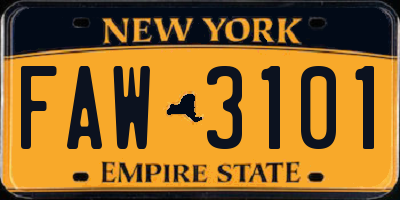 NY license plate FAW3101