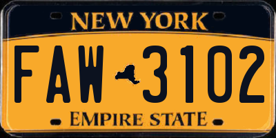 NY license plate FAW3102