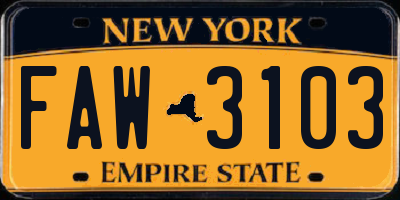 NY license plate FAW3103