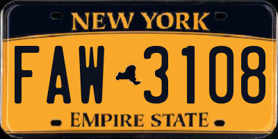 NY license plate FAW3108