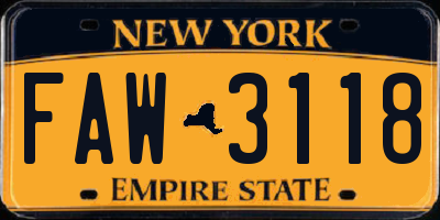 NY license plate FAW3118