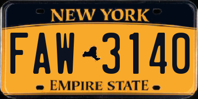 NY license plate FAW3140