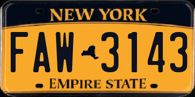NY license plate FAW3143