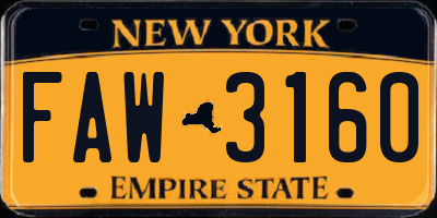 NY license plate FAW3160