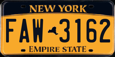 NY license plate FAW3162