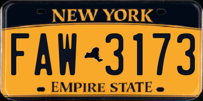 NY license plate FAW3173