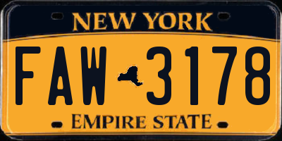 NY license plate FAW3178