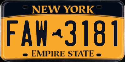 NY license plate FAW3181