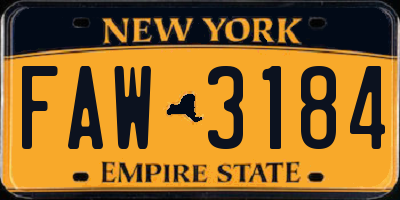 NY license plate FAW3184