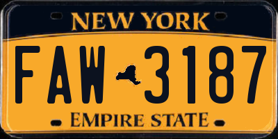 NY license plate FAW3187